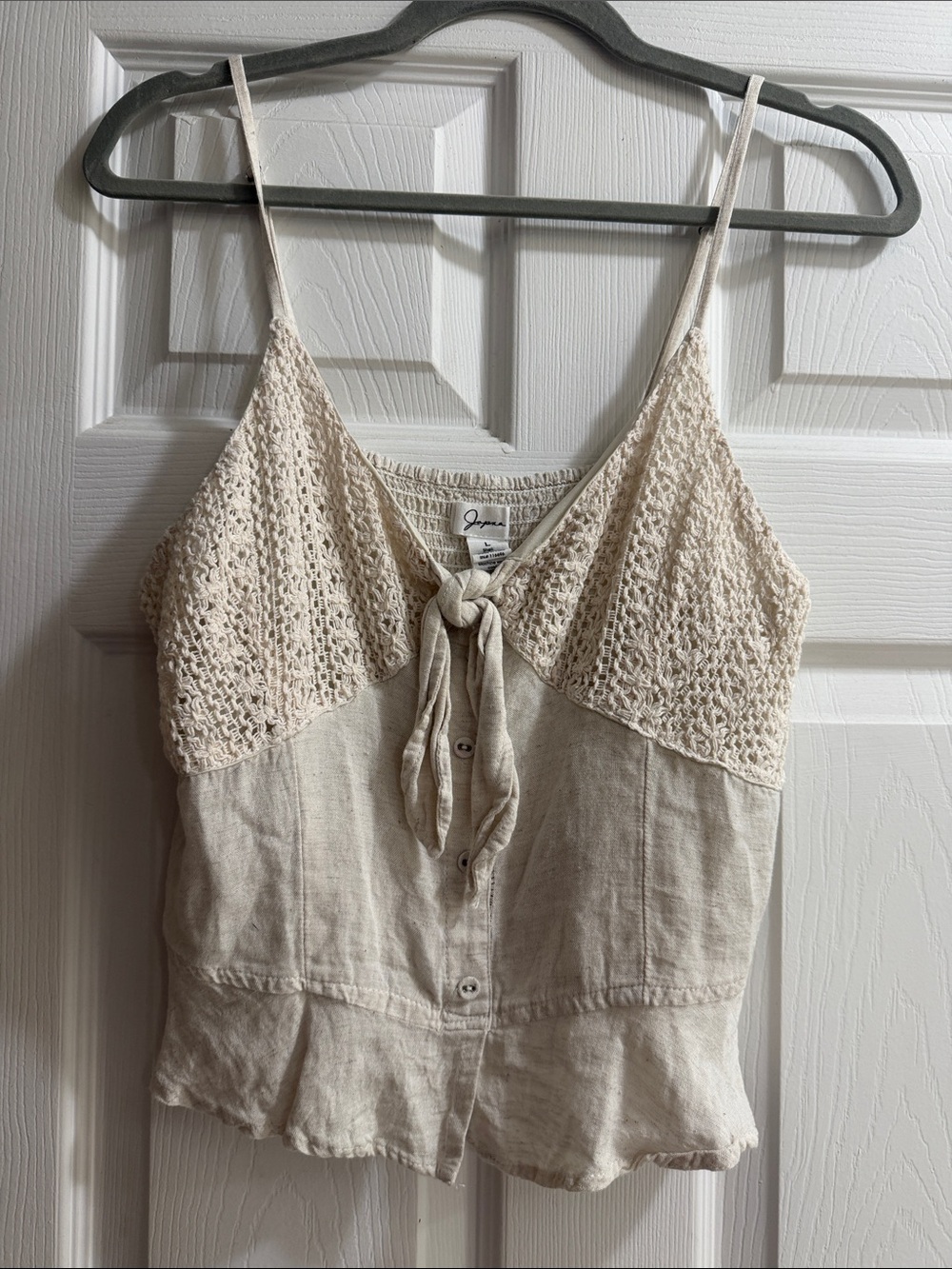 Free People Cream Crochet Linen-Blend Tie-Front Cami